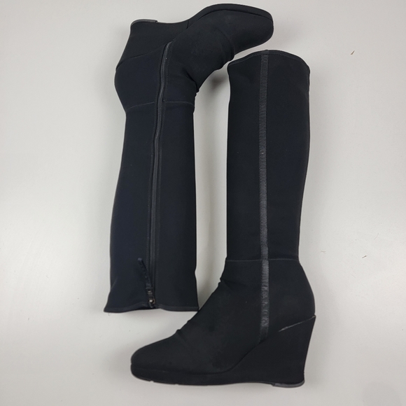 Prada Tessuto Nylon Sock Wedge Boots EU 40 US 10 Black Logo Spell Out - Picture 6 of 13